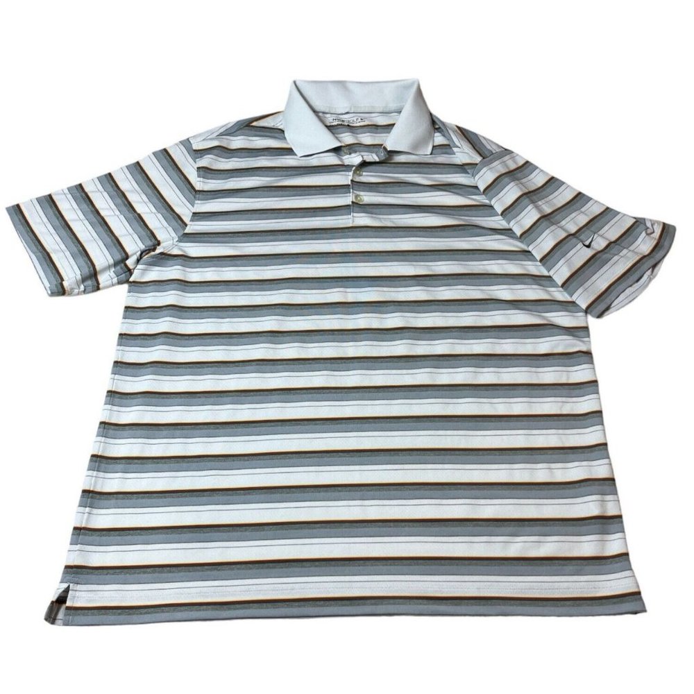 Nike Golf Polo Shirt Dri Fit Mens Large Striped Short Sleeve Adult Casual - Picture 1 of 6